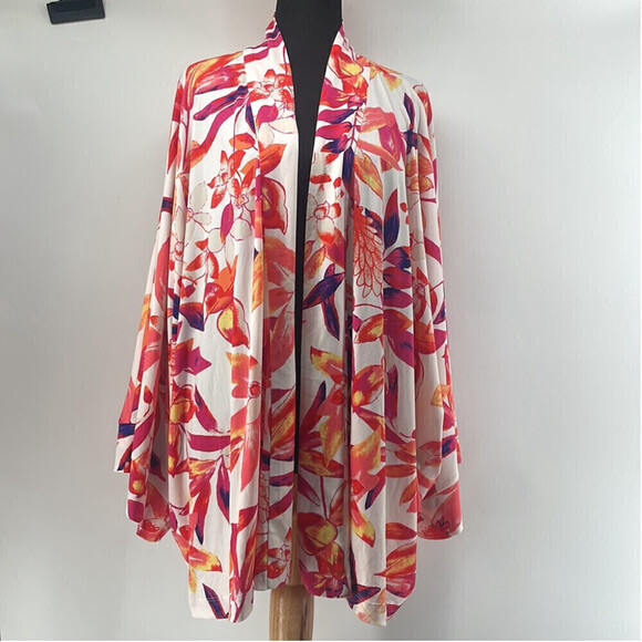 Natori open front floral cardigan duster vacation tropical sz 1X - Picture 8 of 11